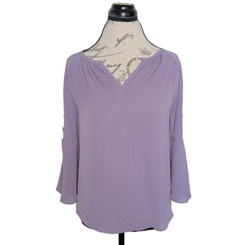 Jennifer Lopez Blouse XS Purple Lavender Bar Sleeve Peasant Rhinestones Edgy